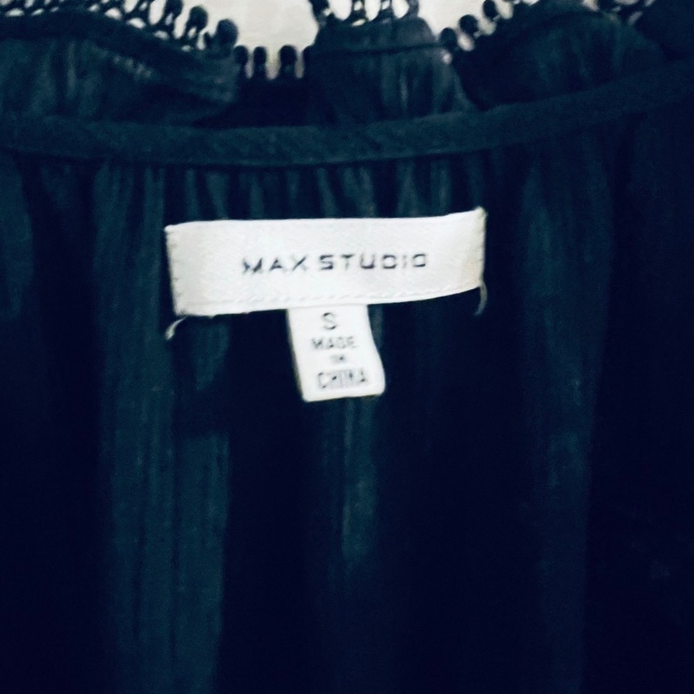 Max Studio Womens Black Sleeveless Tie Neck Crochet Trim Blouse Top Small - Picture 4 of 11